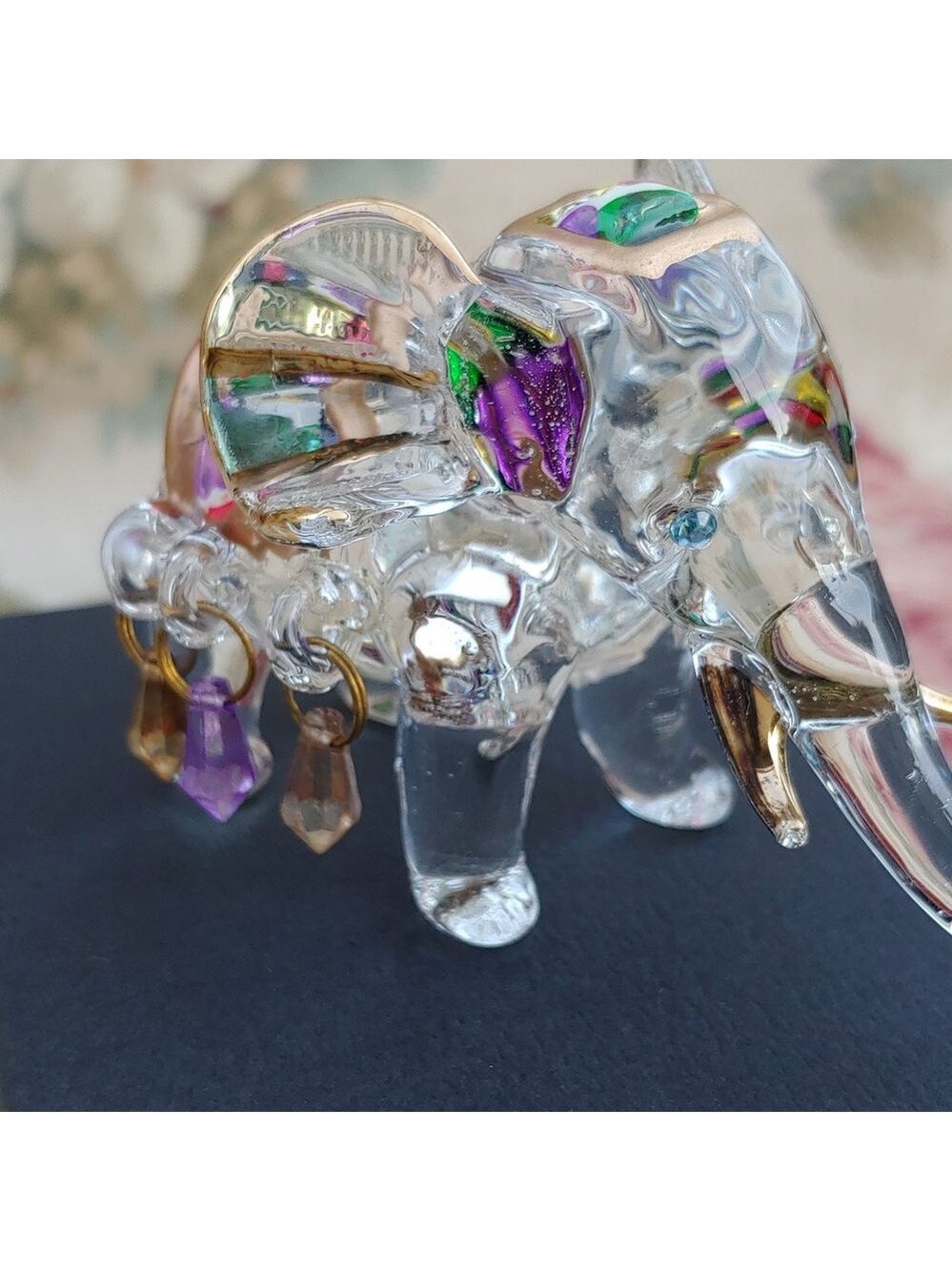 Crystal Elephant Figurine with Gold Tone Accents 4"x2"x2" - Picture 6 of 17